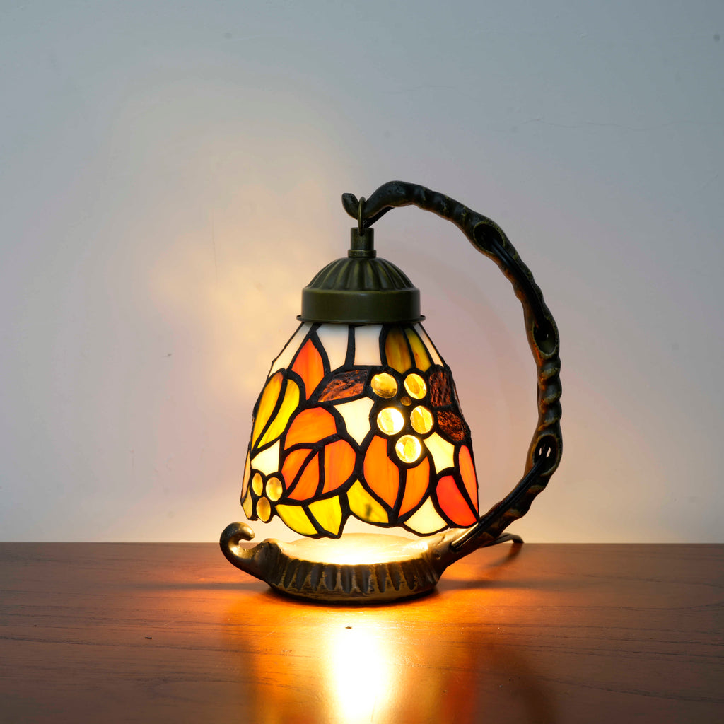 Floral Stained Glass Table Lamp with Branch Base