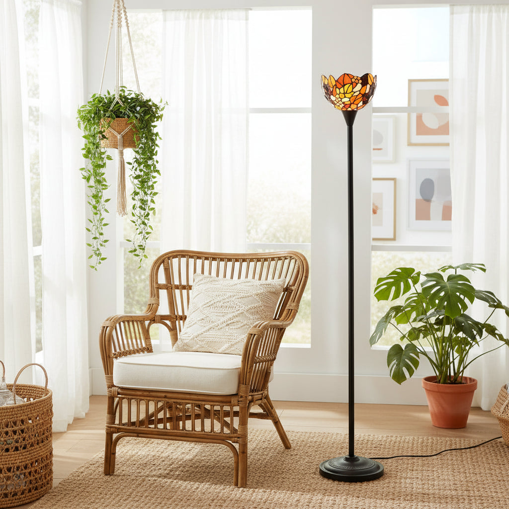 Floral Tiffany Style Floor Lamp in Stained Glass