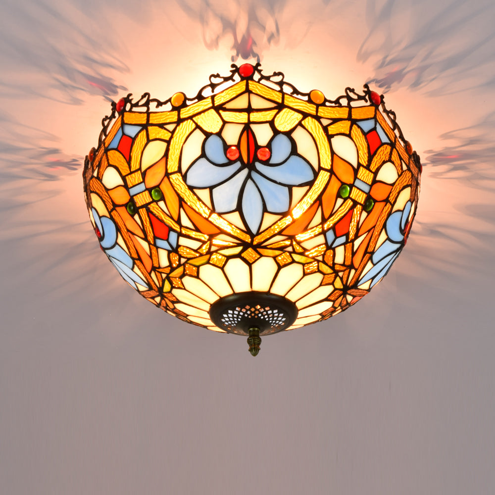 Floral Tiffany Style Stained Glass Dome Ceiling Light
