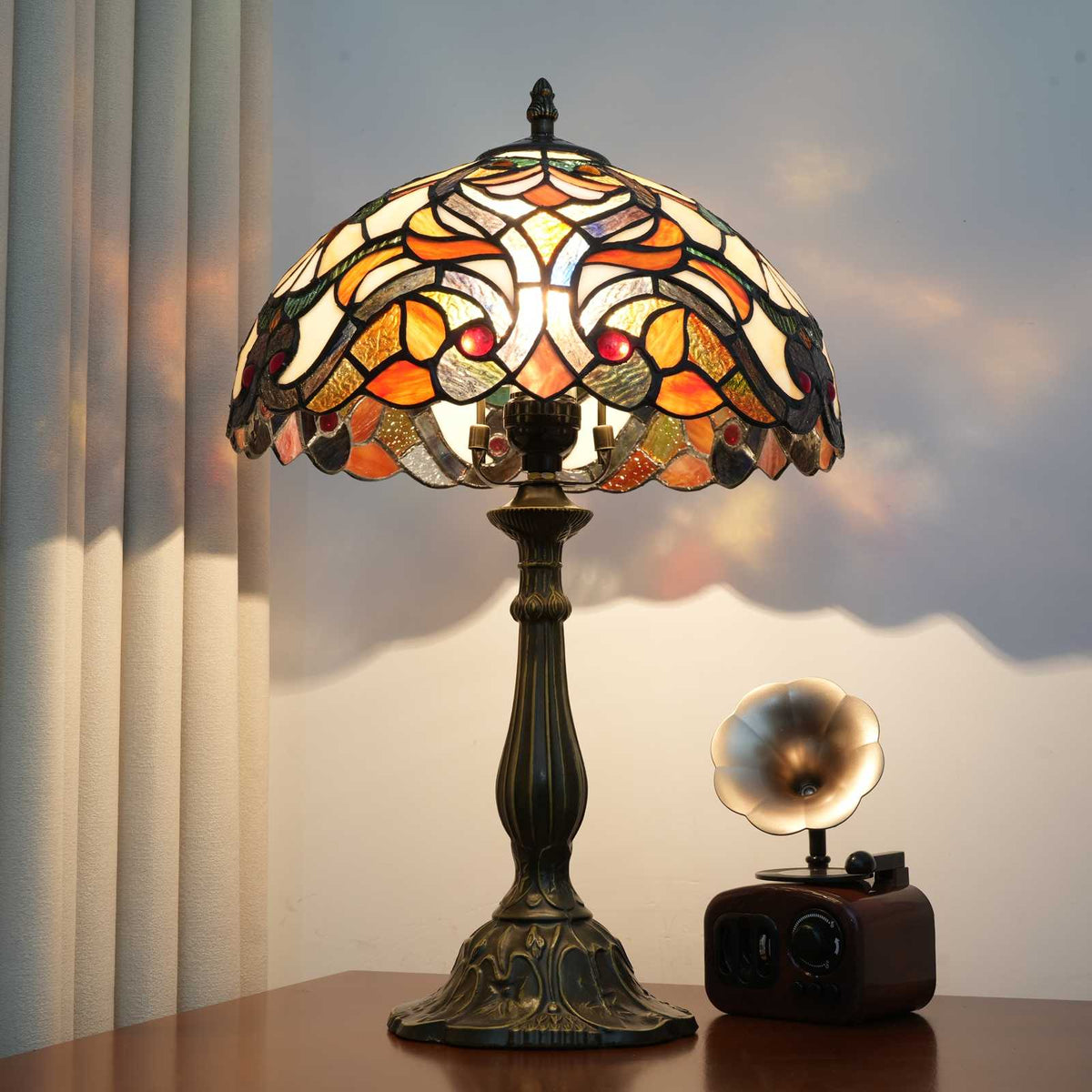 Floral Tiffany Style Table Lamp in Stained Glass