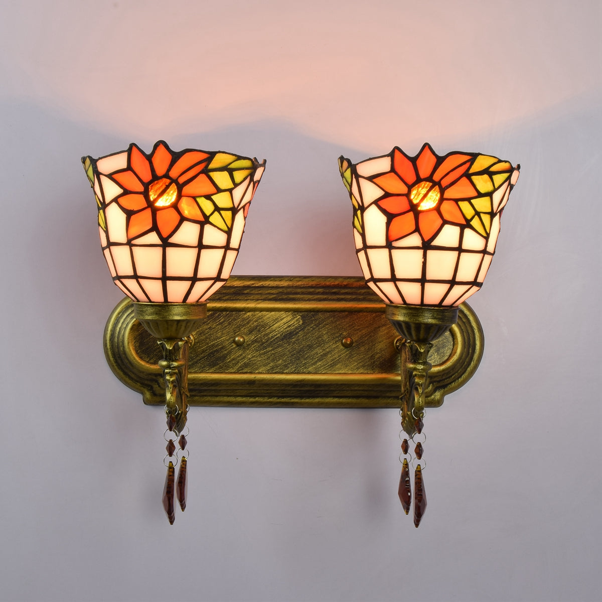 Floral Tiffany Wall Sconce with Crystals