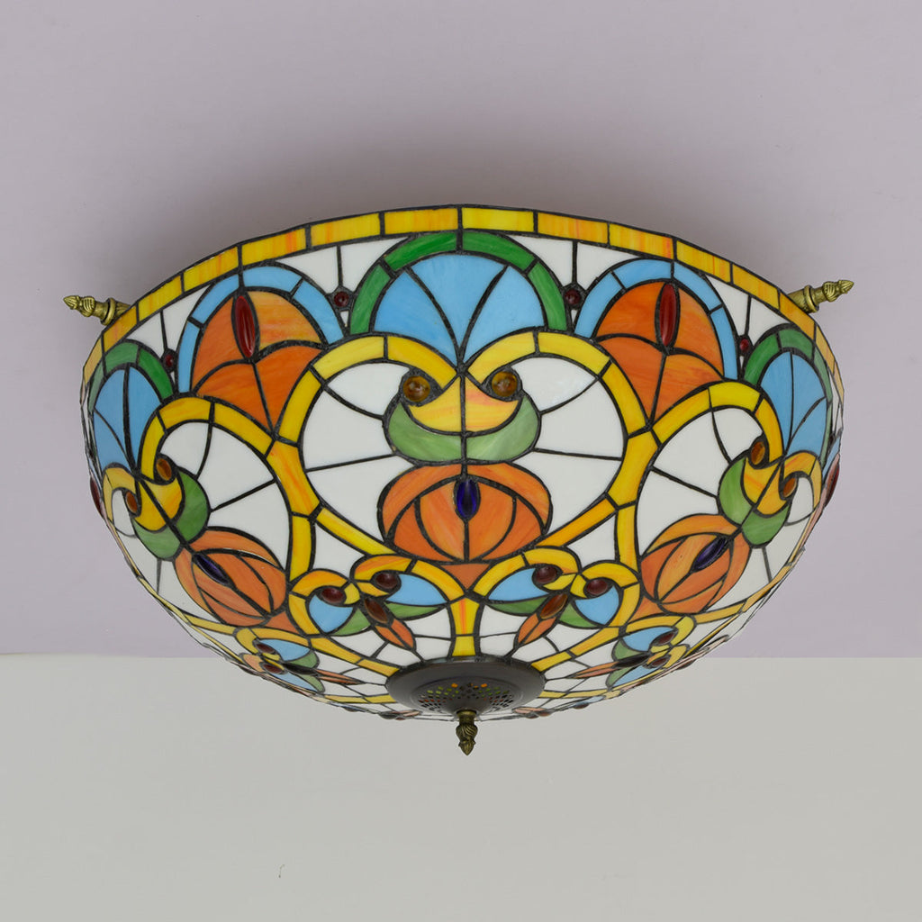 Floral Tinted Glass Tiffany Dome Ceiling Light