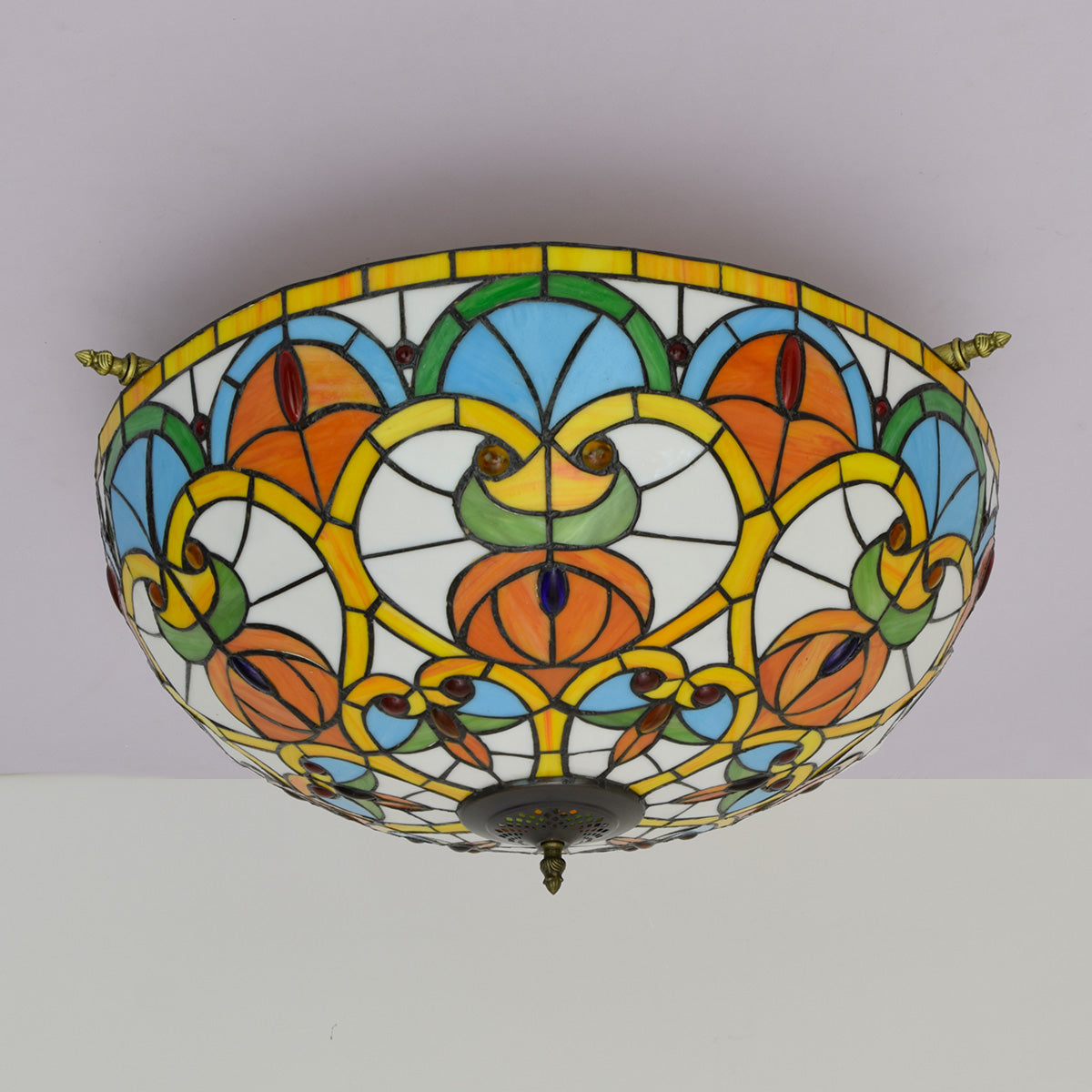 Floral Tinted Glass Tiffany Dome Ceiling Light