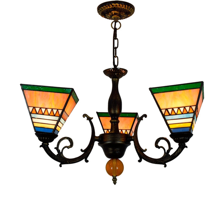 Geometric Art Deco Stained Glass Chandelier