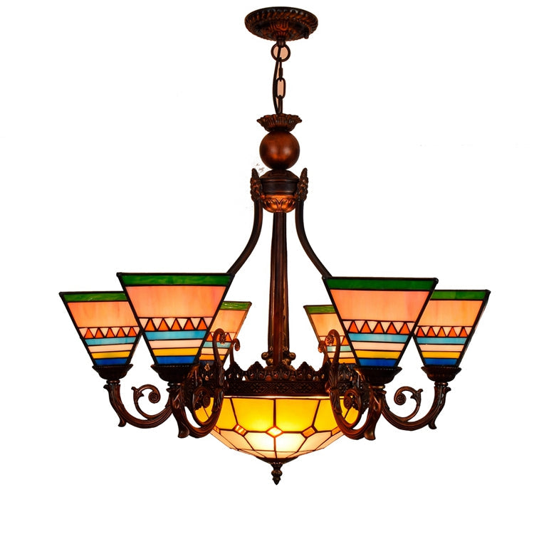 Geometric Stained Glass Chandelier in Vibrant Colors