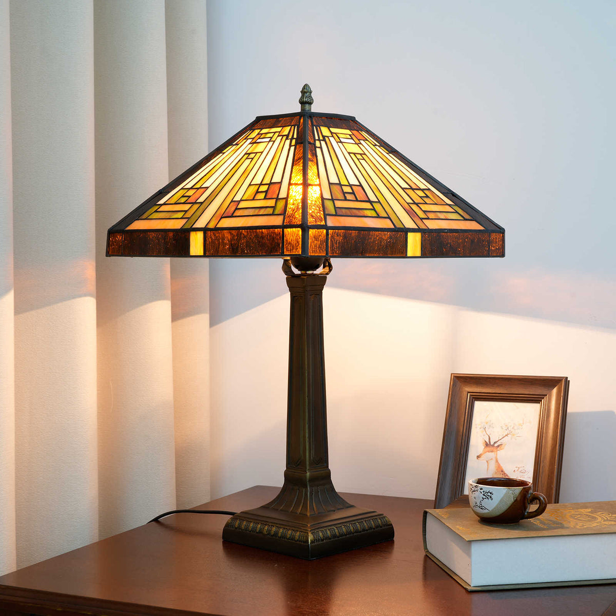 Geometric Tiffany Style Table Lamp in Stained Glass