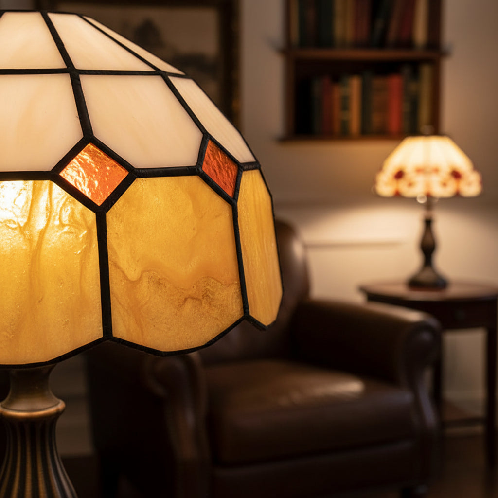 Geometric White Amber Tinted Glass Lampshade