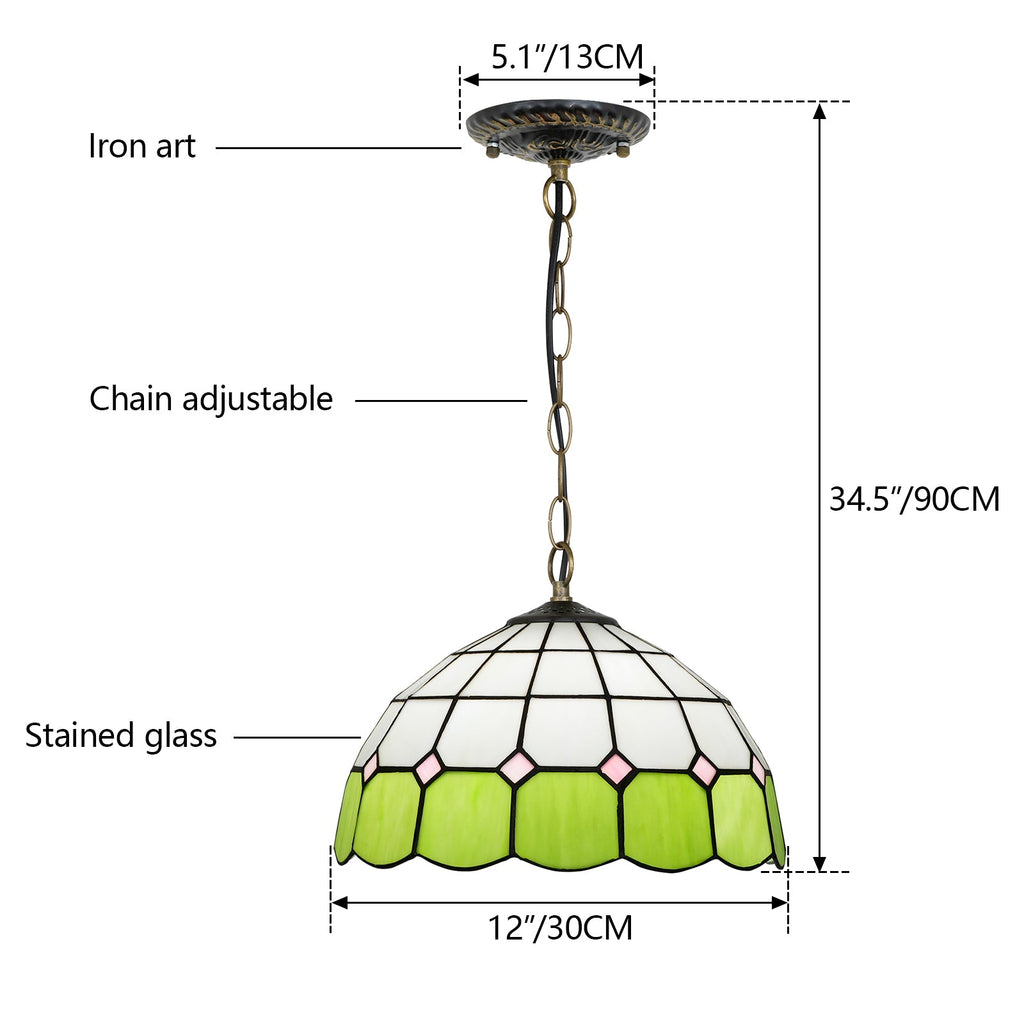 Green, White and Pink Tiffany Stained Glass Hanging Decoration