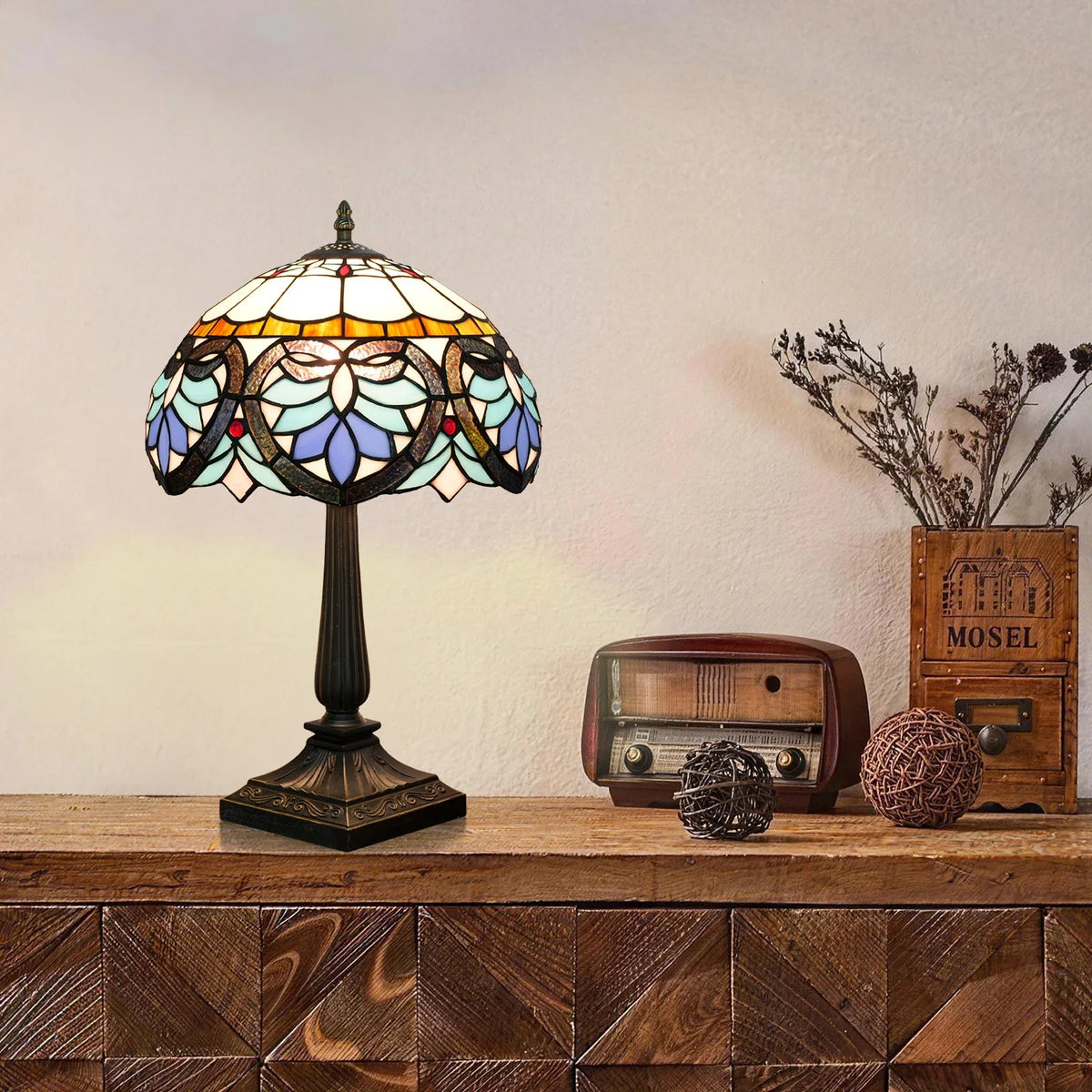 Handcrafted stained glass table lamp with a baroque design for bedroom, luxury bedside lamp for hotel, home, office