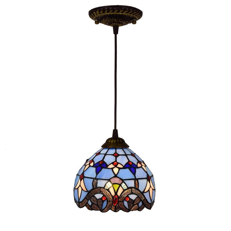Tiffany Style Blue Stained Glass Pendant Light