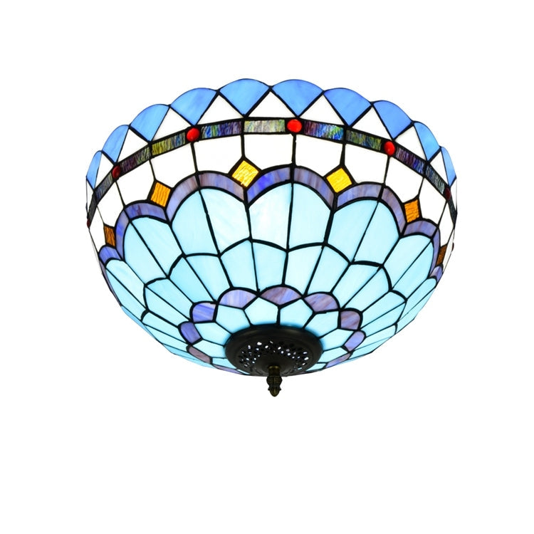 Blue and White Tiffany Style Stained Glass Dome Ceiling Light