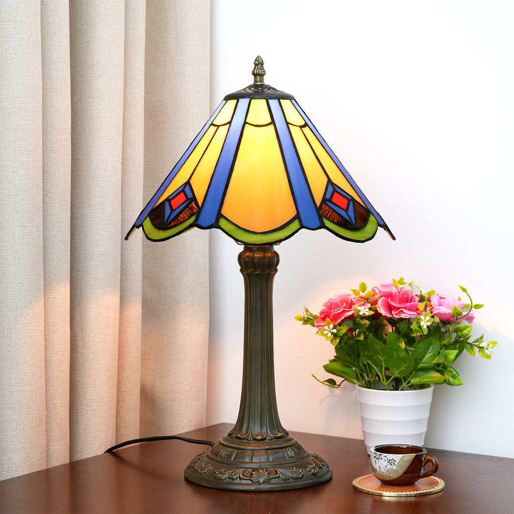 Tiffany Style Lampshade in Amber Blue Tinted Glass
