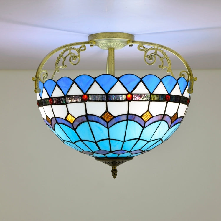 Blue and White Stained Glass Ceiling Light, Tiffany Style