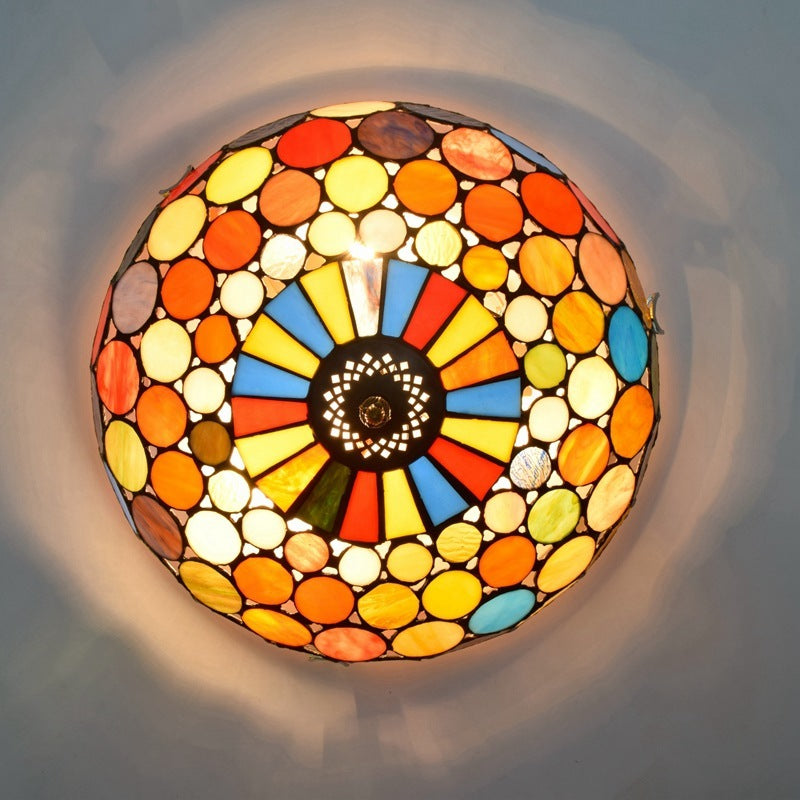 Tiffany-style stained glass ceiling light with vibrant circles