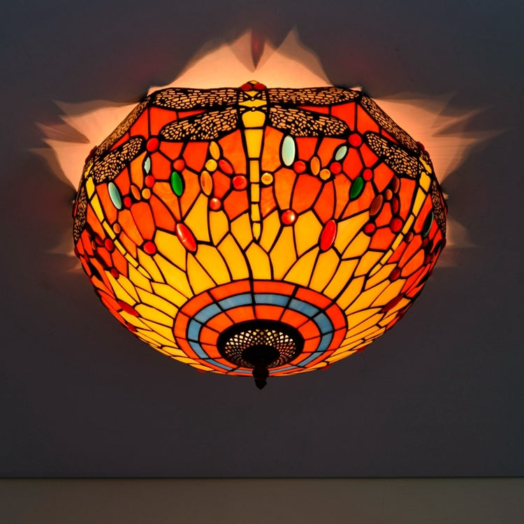 Red Dragonfly Stained Glass Ceiling Light