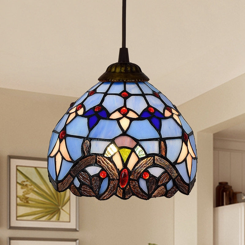 Tiffany Style Blue Stained Glass Pendant Light