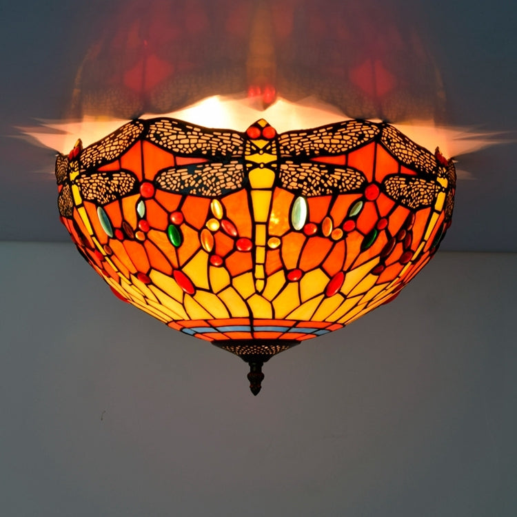 Red Dragonfly Stained Glass Ceiling Light