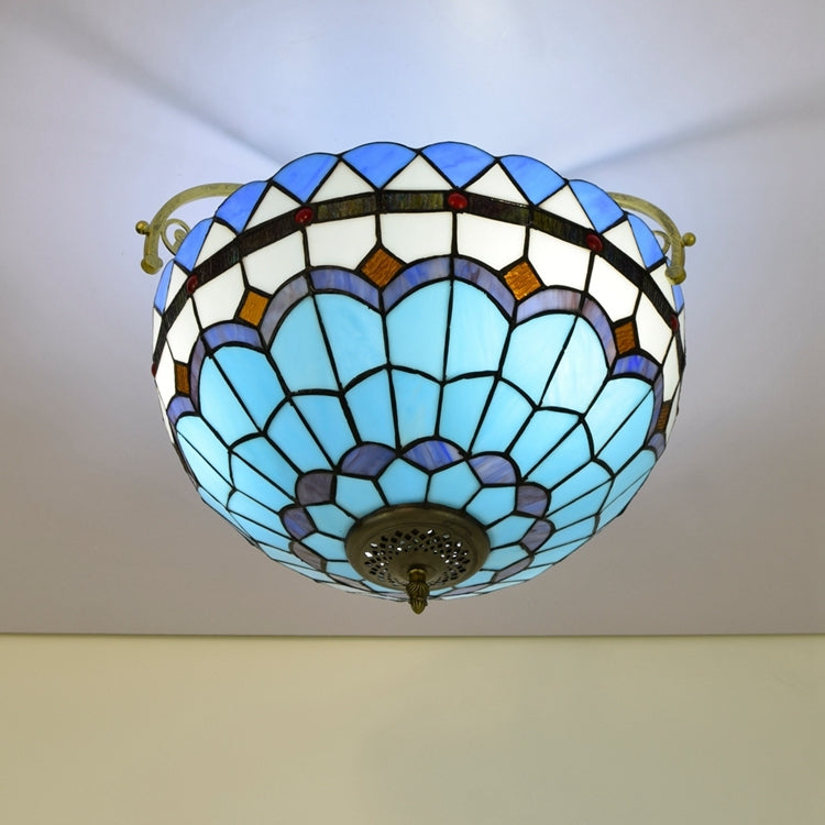 Blue and White Stained Glass Ceiling Light, Tiffany Style