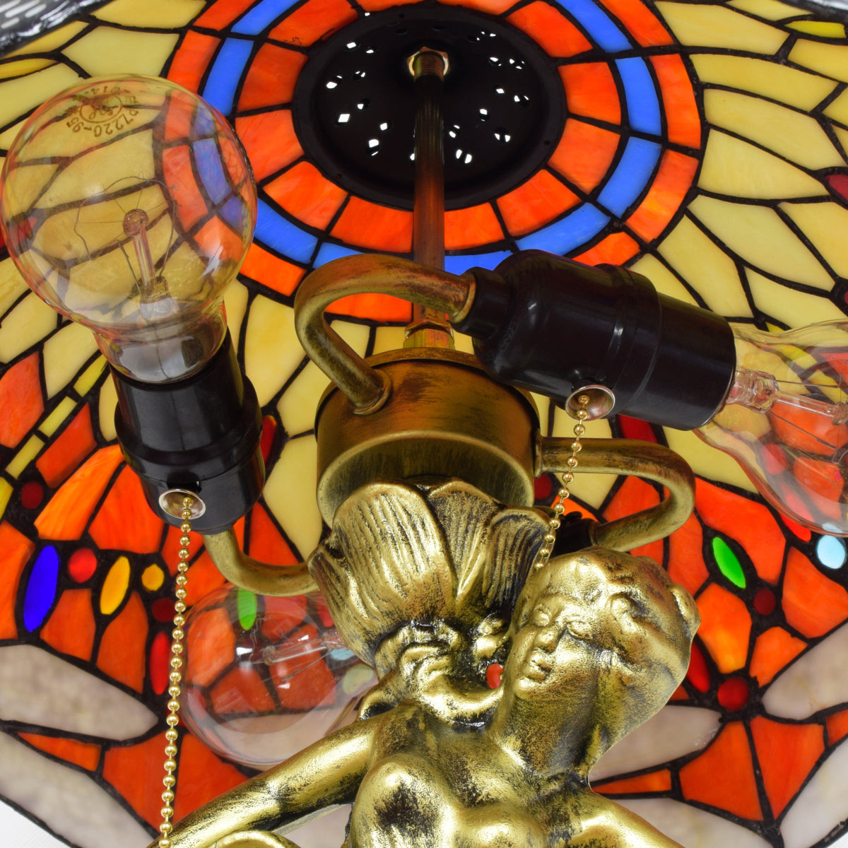 Antique Bronze Stained Glass Tiffany Table Lamp with Dragonflies - Antique Bronze