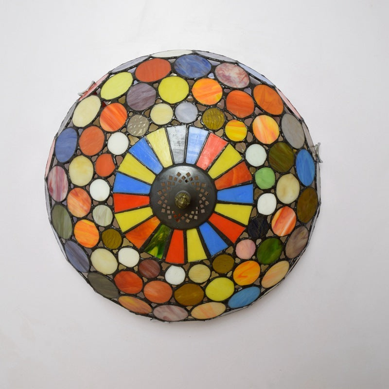 Tiffany-style stained glass ceiling light with vibrant circles