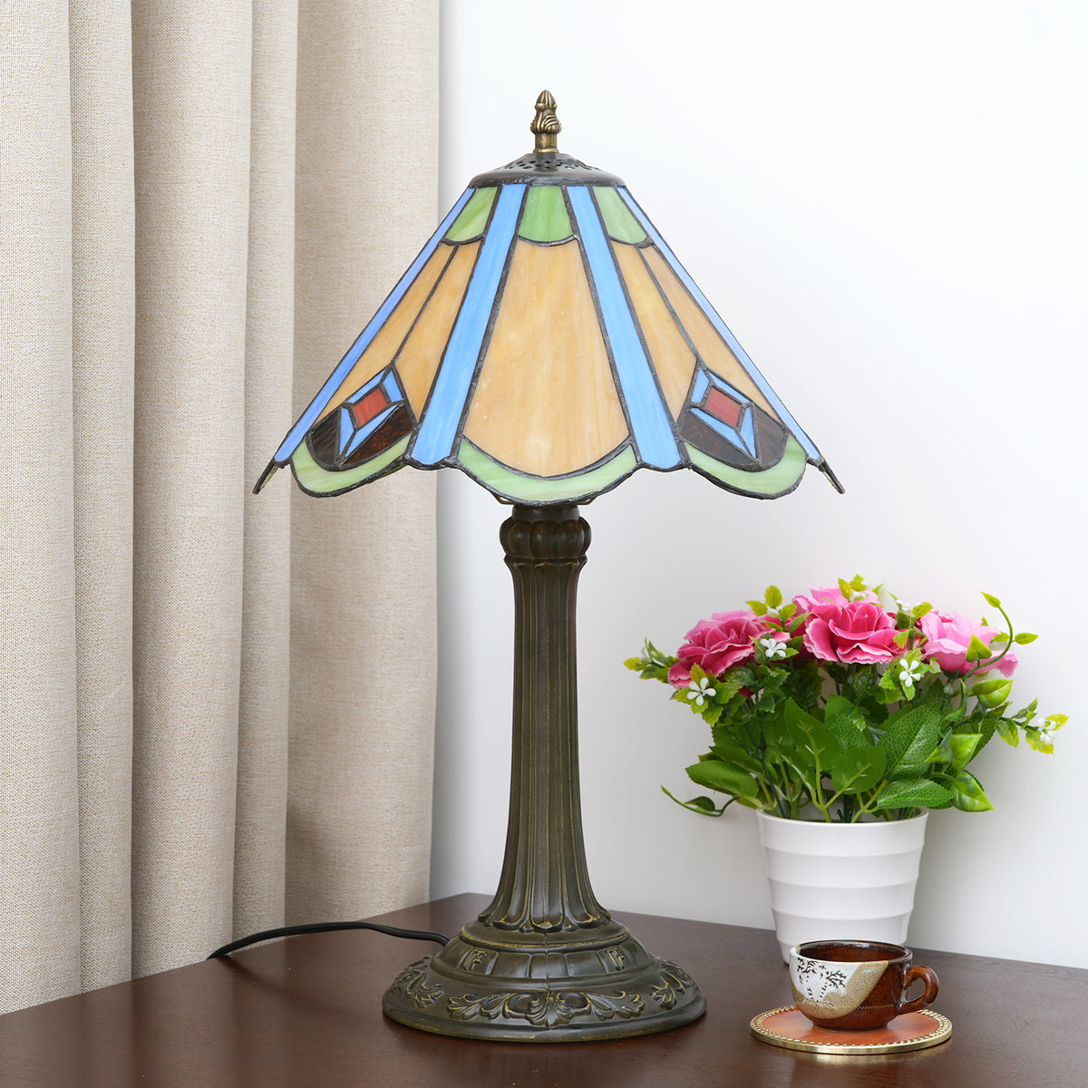 Tiffany Style Lampshade in Amber Blue Tinted Glass