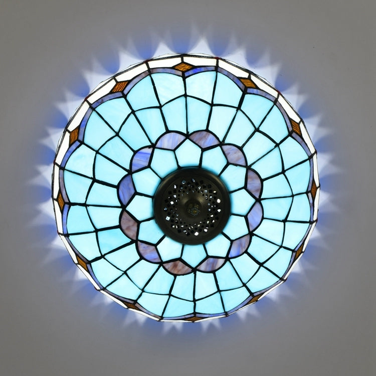 Blue and White Tiffany Style Stained Glass Dome Ceiling Light