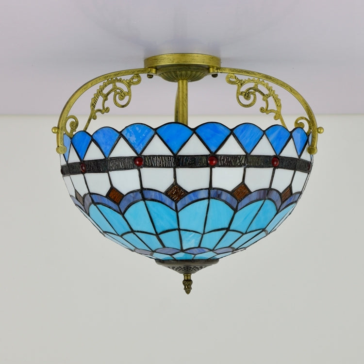Blue and White Stained Glass Ceiling Light, Tiffany Style