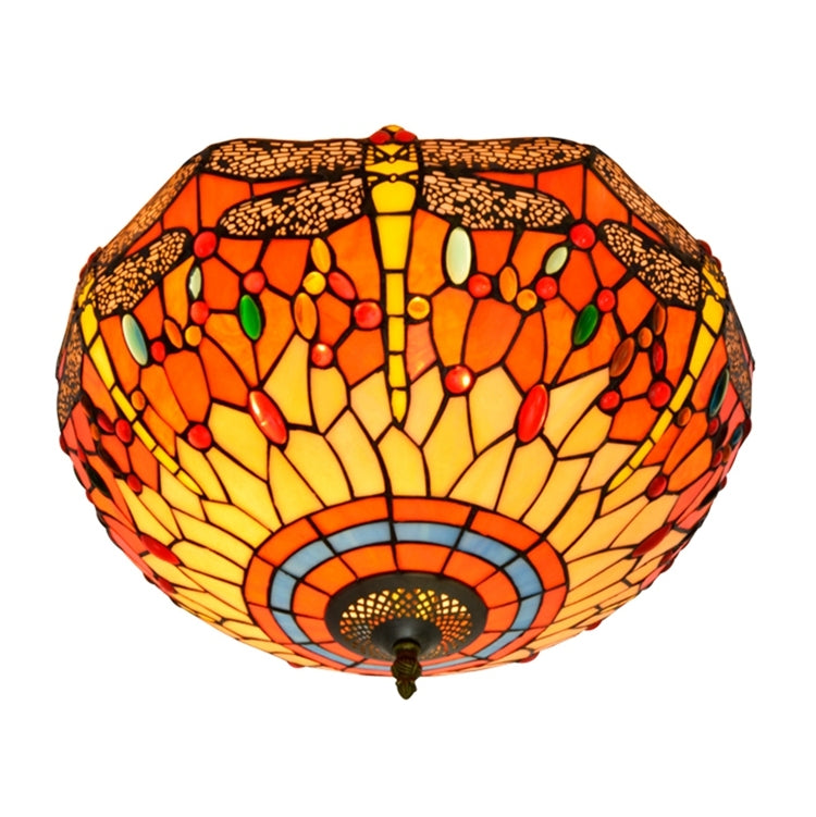 Red Dragonfly Stained Glass Ceiling Light