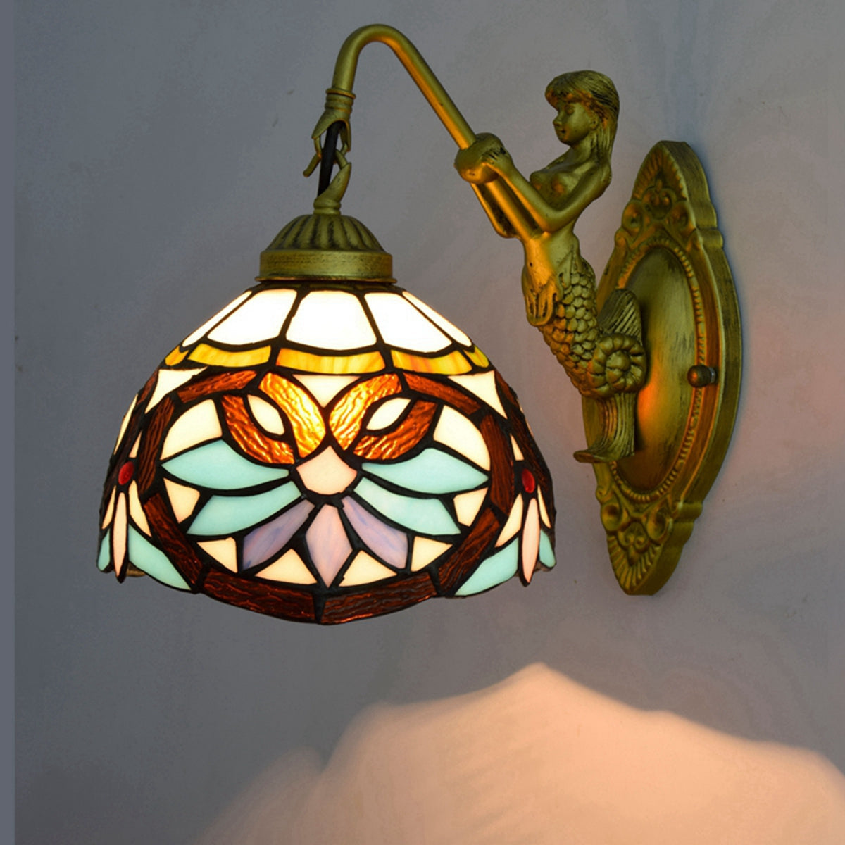 Mermaid Tiffany Style Stained Glass Wall Sconce
