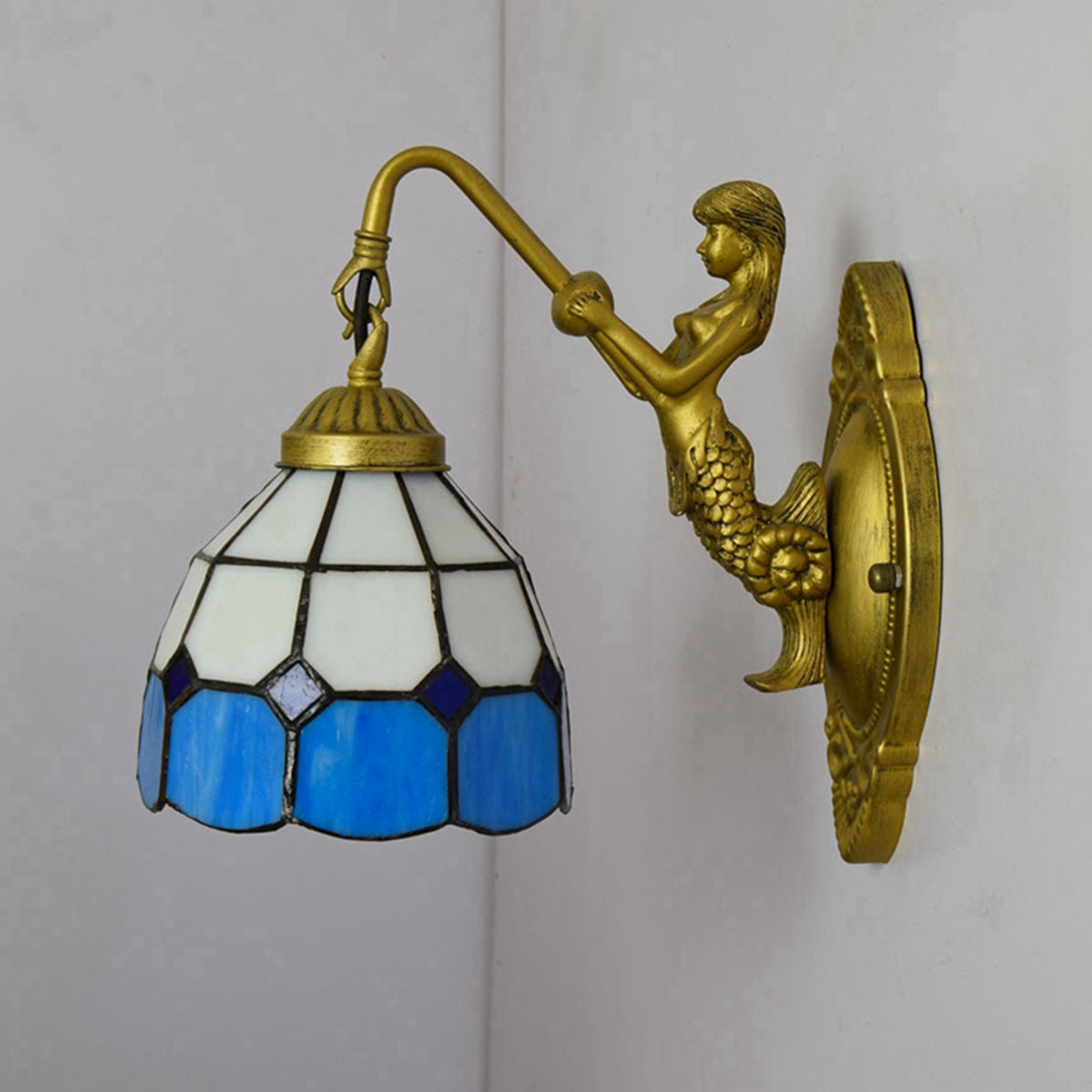 Mermaid Wall Sconce in Antique Blue Tinted Glass