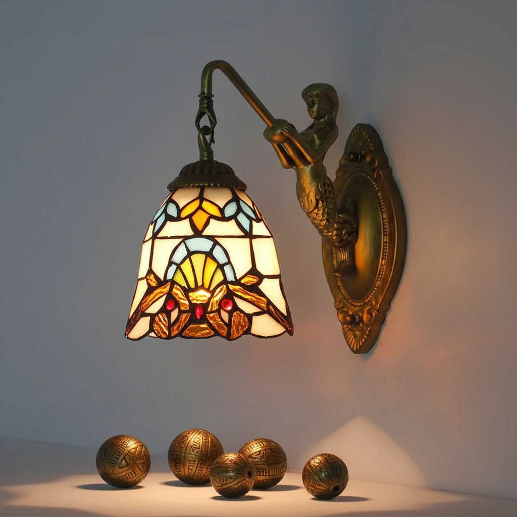 Mermaid Wall Sconce in Antique Bronze and Tinted Glass