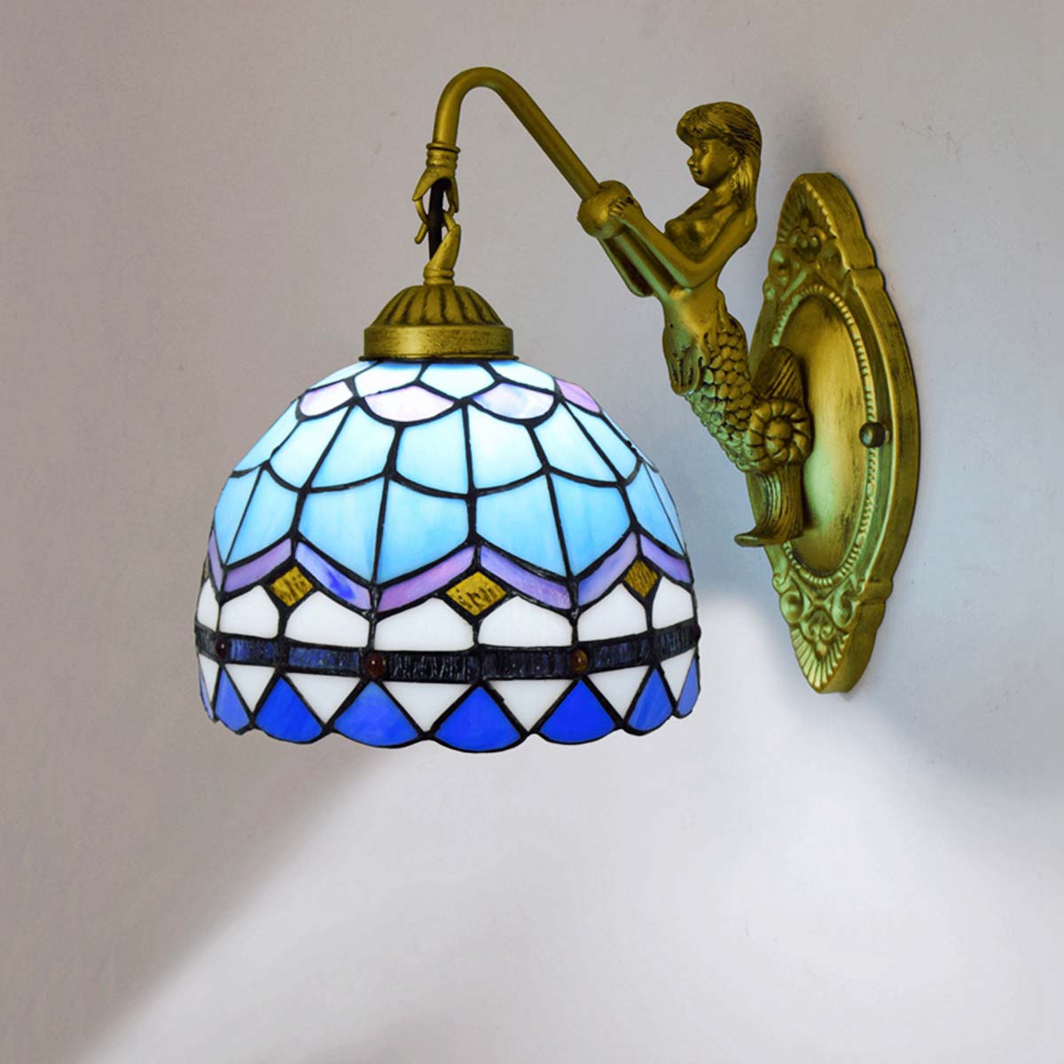 Mermaid Wall Sconce in Tiffany Glass and Bronze