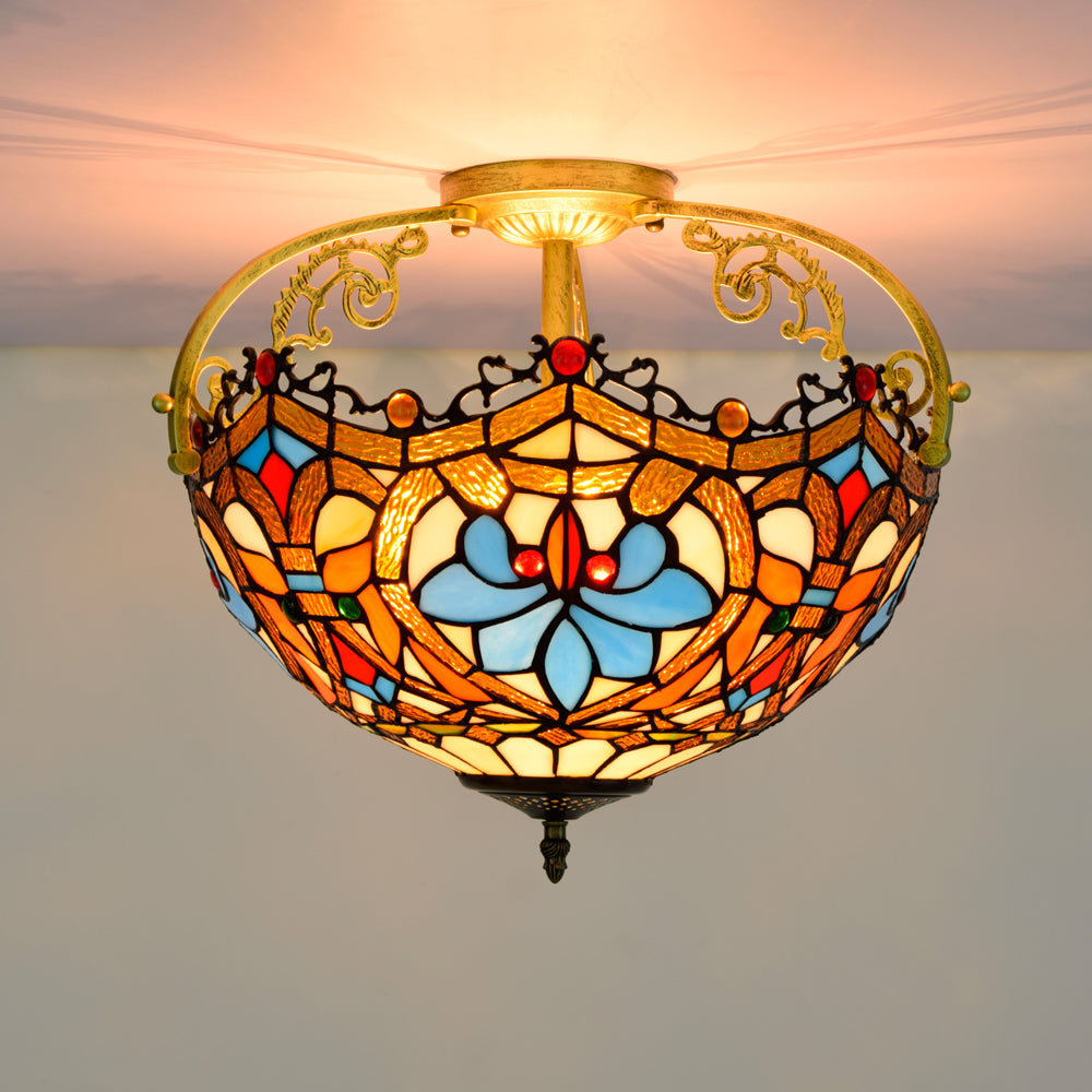 Multicolor Art Nouveau Stained Glass Ceiling Light
