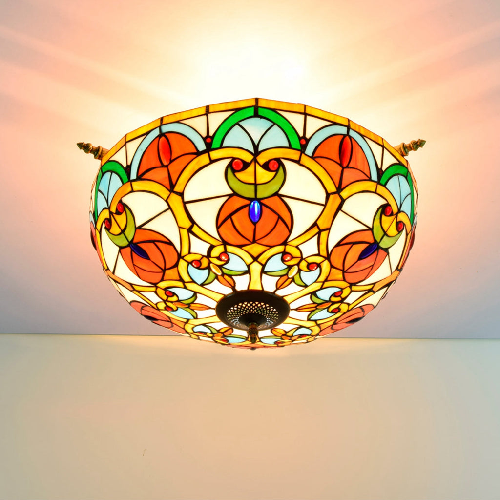 Multicolor Stained Glass Ceiling Light in Tiffany Style