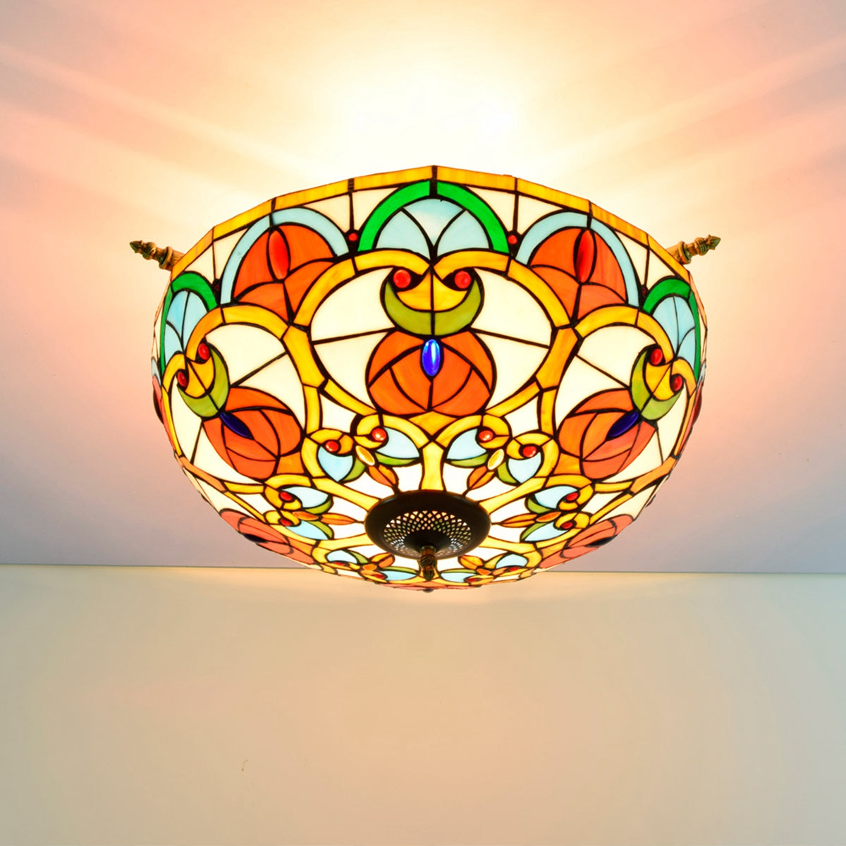 Multicolor Stained Glass Ceiling Light in Tiffany Style