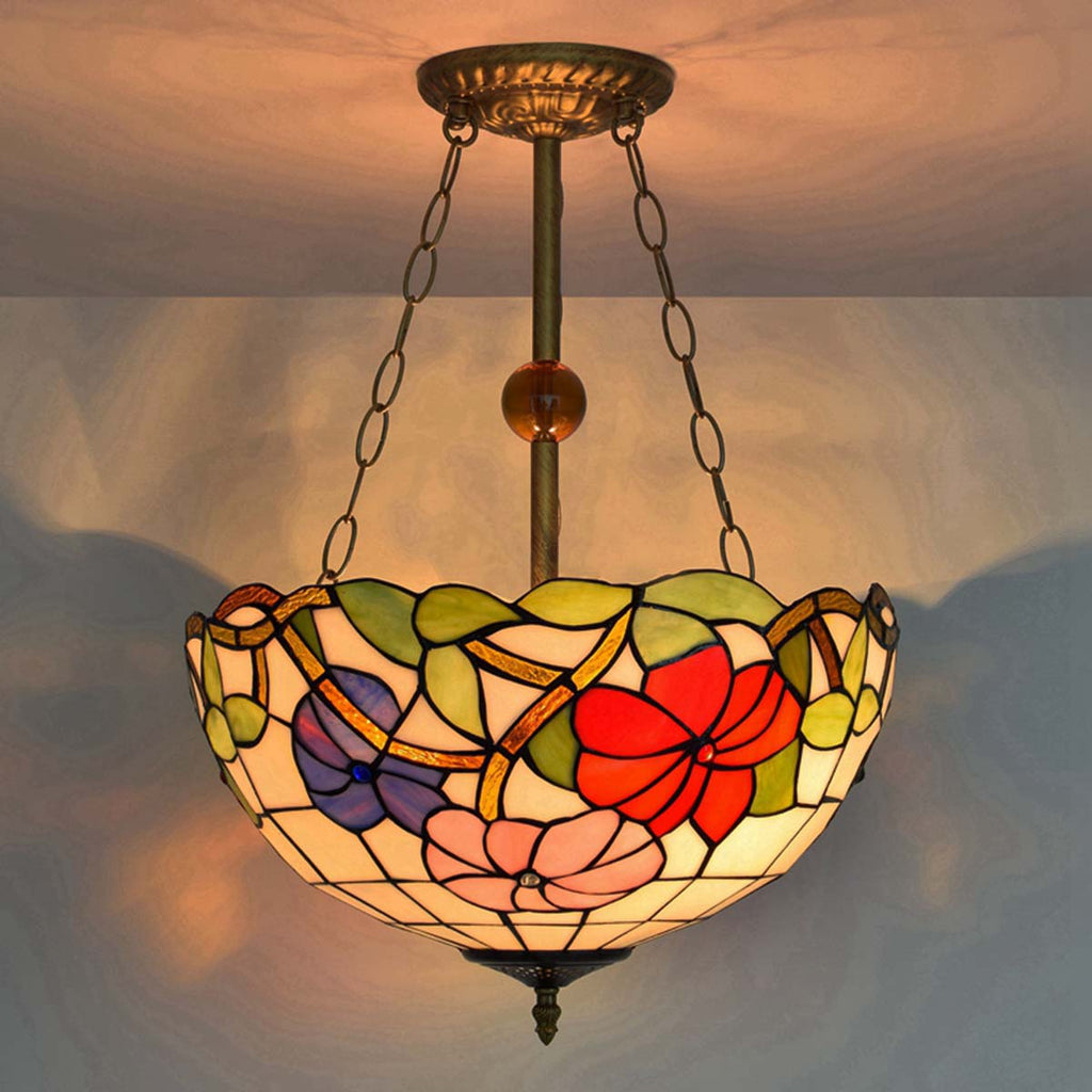Multicolor Tiffany Hanging Flower Stained Glass Pendant