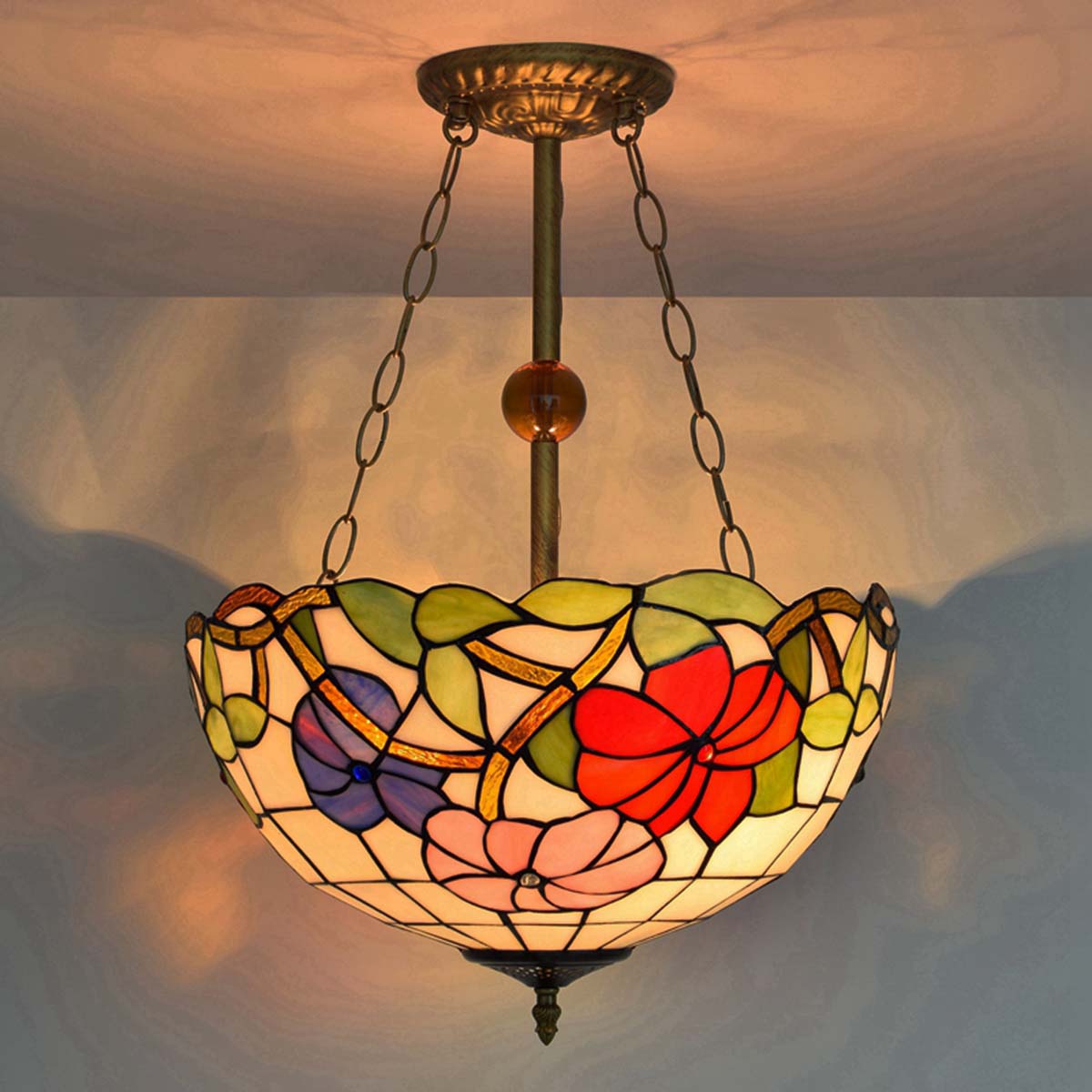 Multicolor Tiffany Hanging Flower Stained Glass Pendant