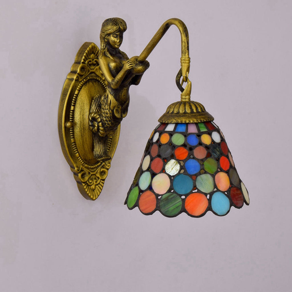 Multicolored Bronze Tiffany Mermaid Wall Sconce