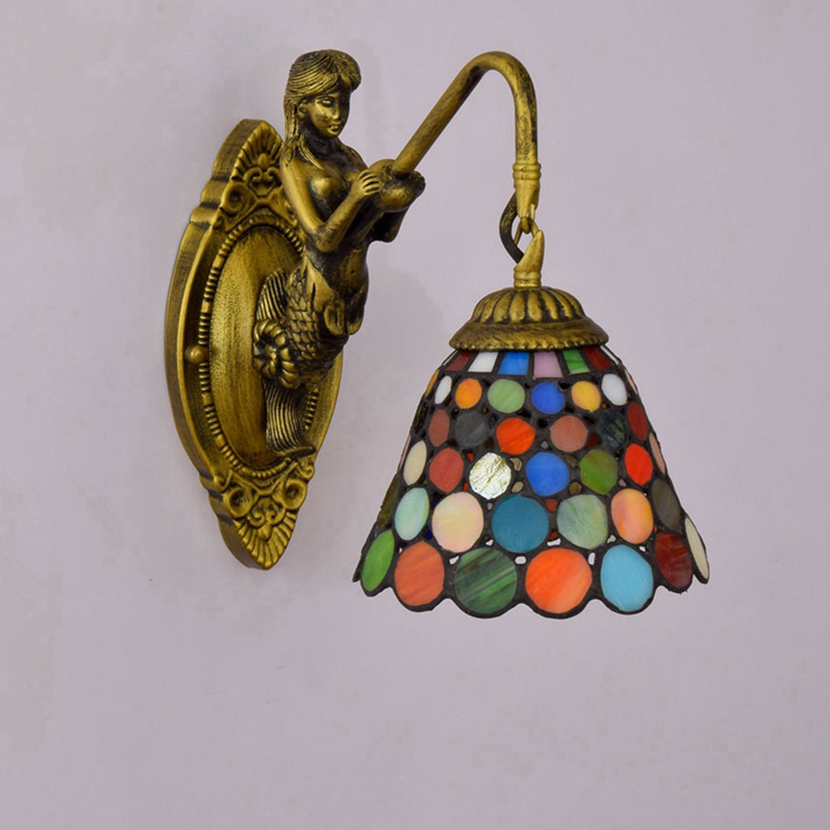 Multicolored Bronze Tiffany Mermaid Wall Sconce