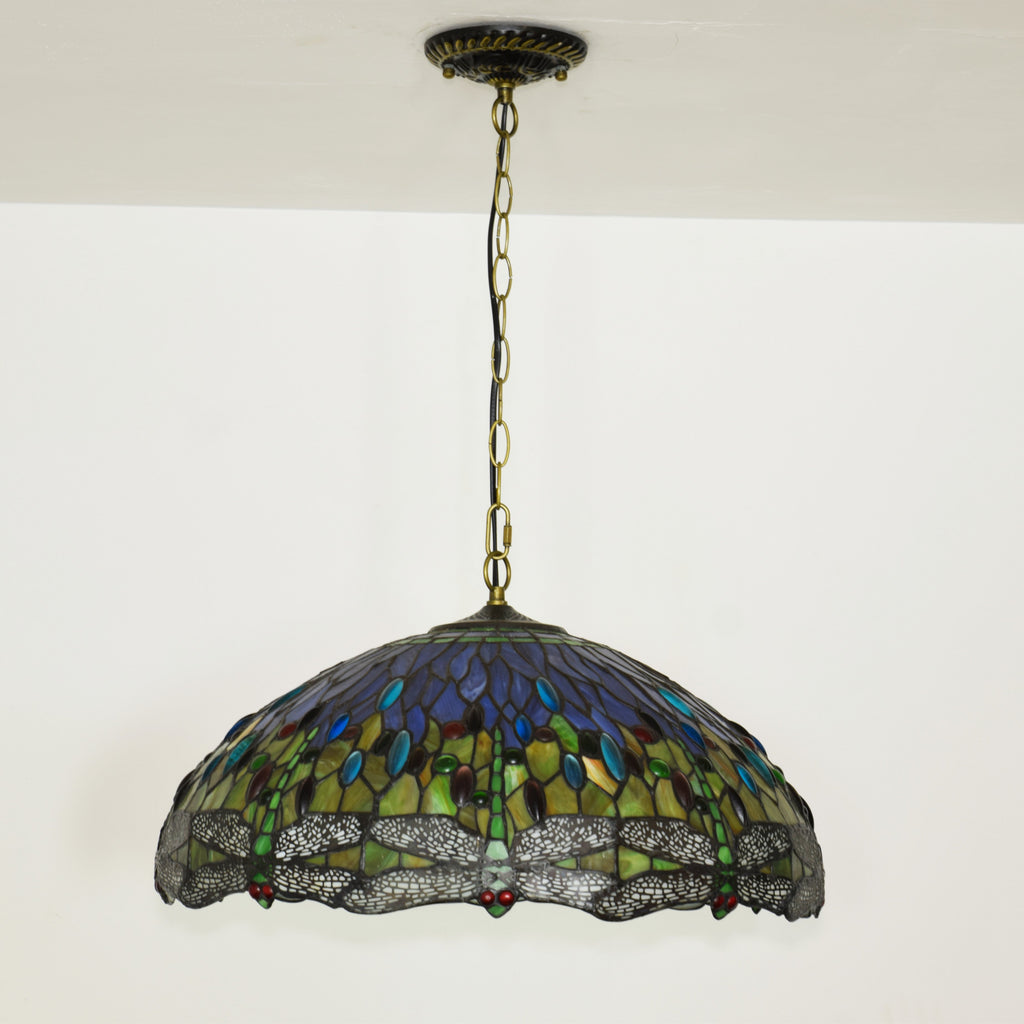 Multicolored Dragonfly Tiffany Glass Hanging Pendant