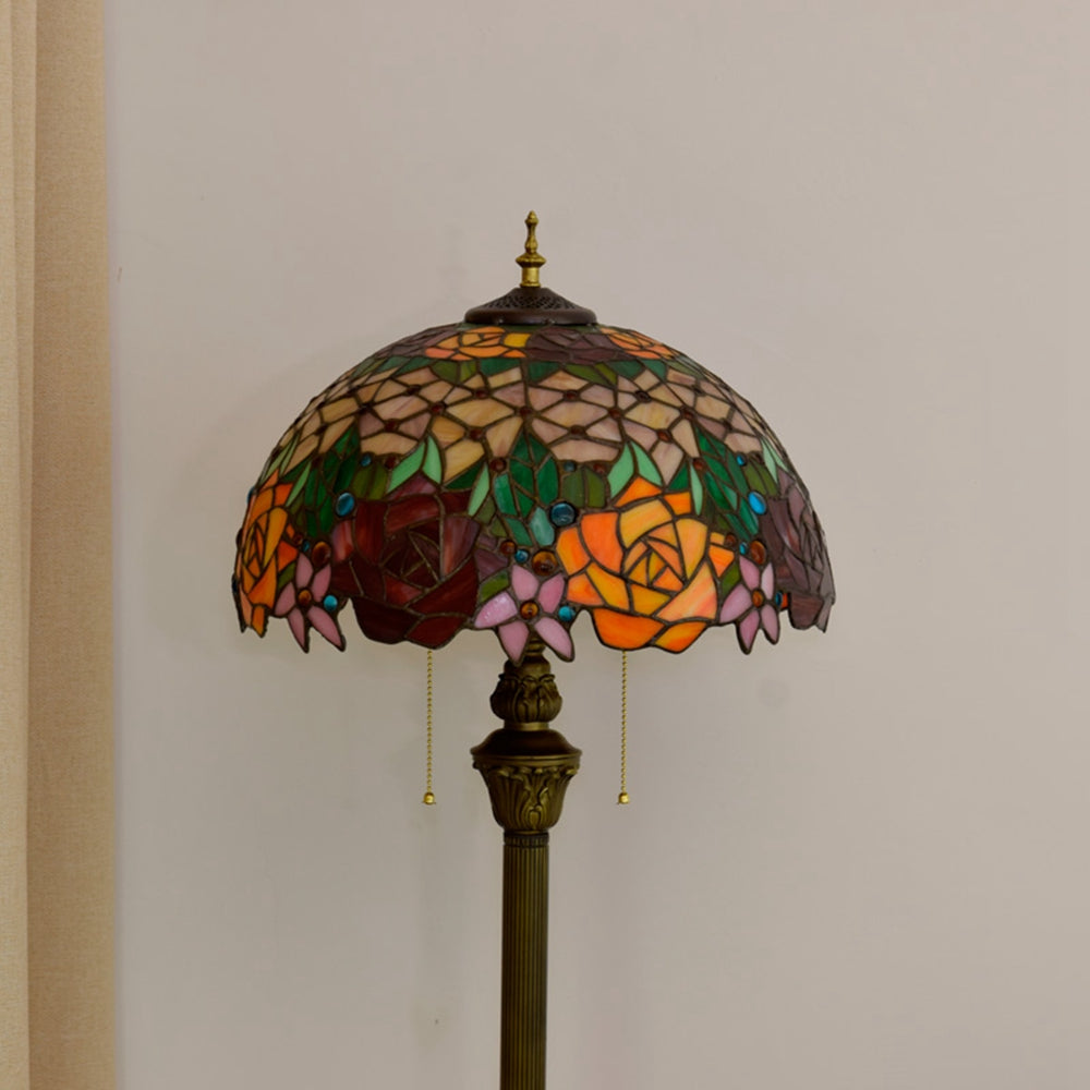 Multicolored Pink Tiffany Style Stained Glass Floor Lamp