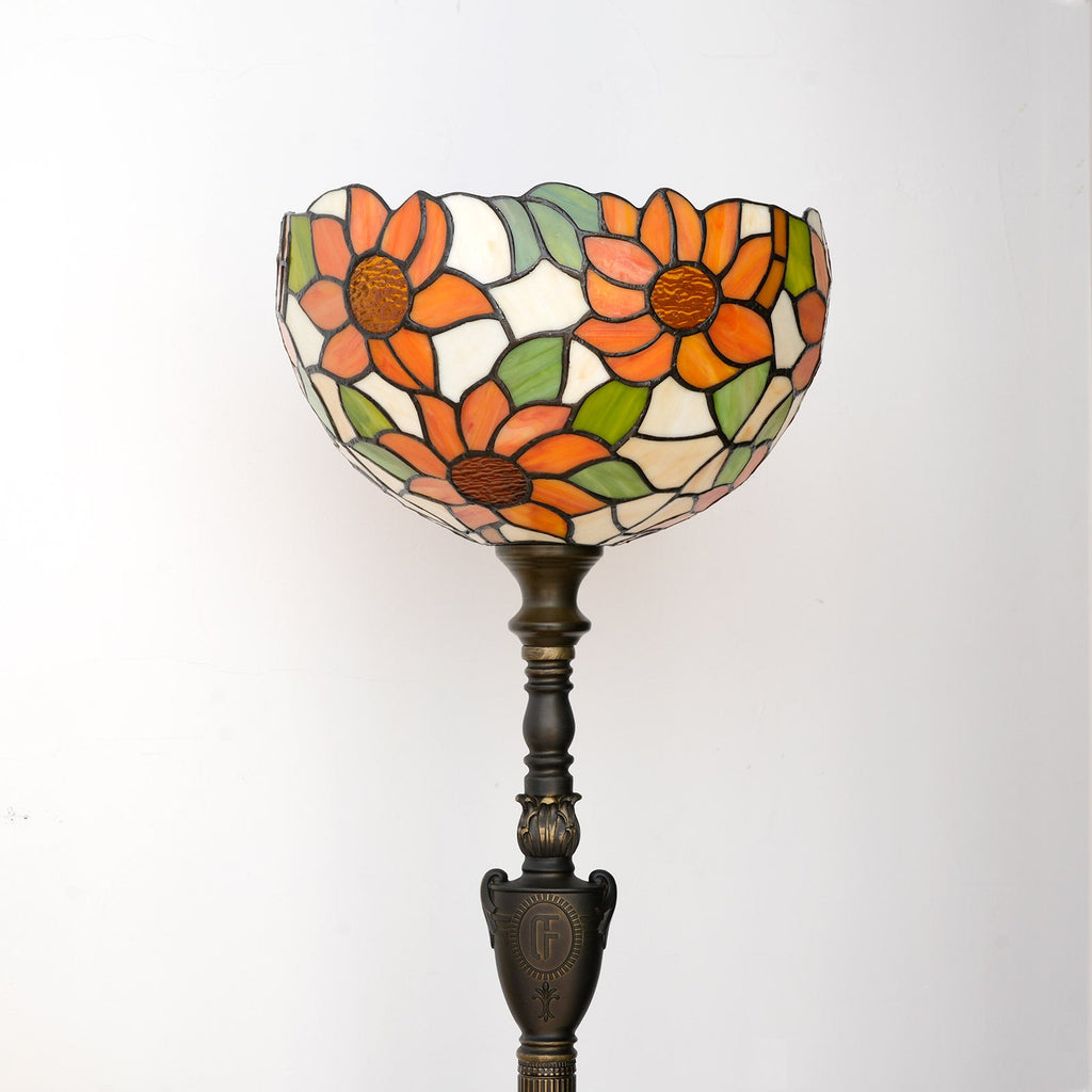 Orange and Green Floral Stained Glass Floor Lamp