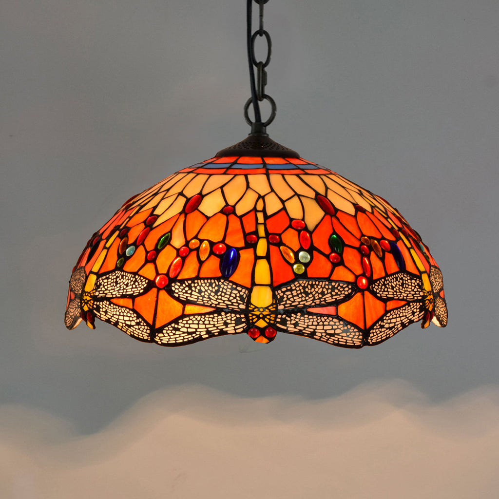 Orange Dragonfly Tiffany Stained Glass Hanging Decoration