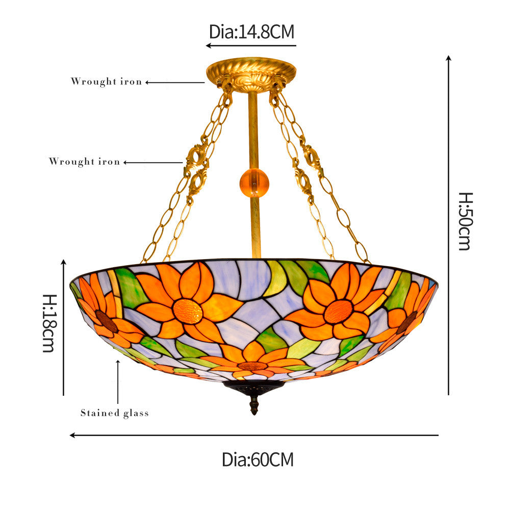 Orange Floral Stained Glass Tiffany Pendant Light