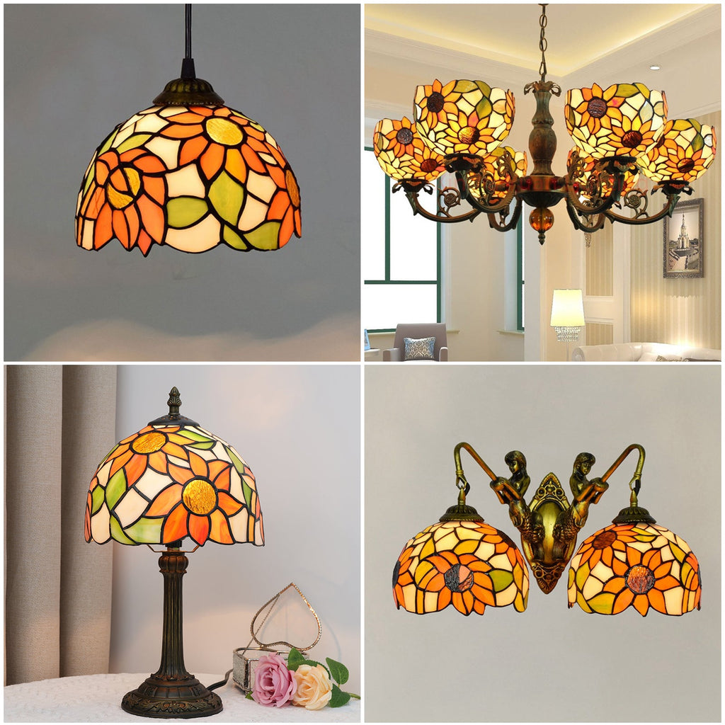 Orange Sunflower Stained Glass Tiffany Pendant Light