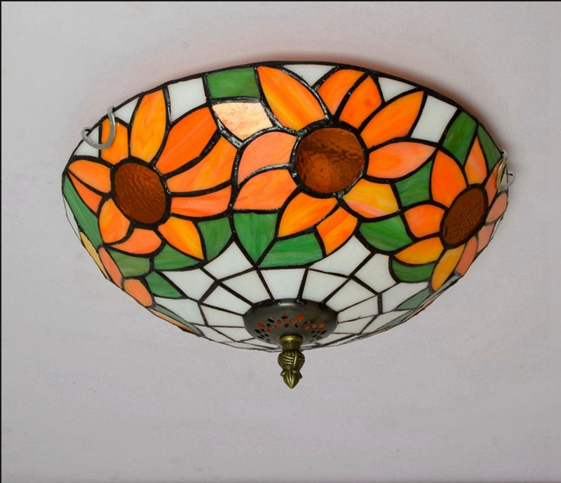 Orange Sunflower Tiffany Stained Glass Ceiling Light