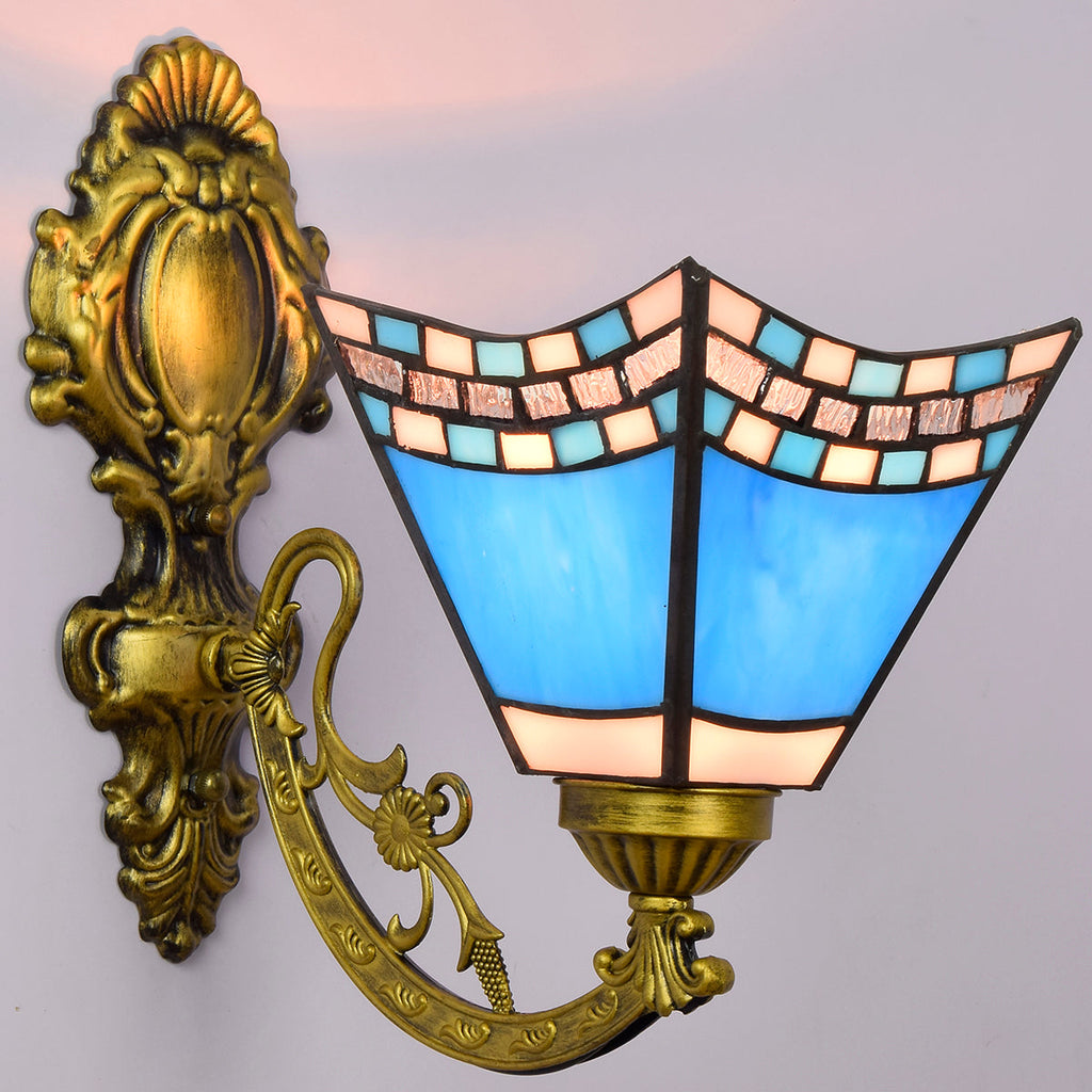 Ornate Blue and Gold Stained Glass Wall Sconce