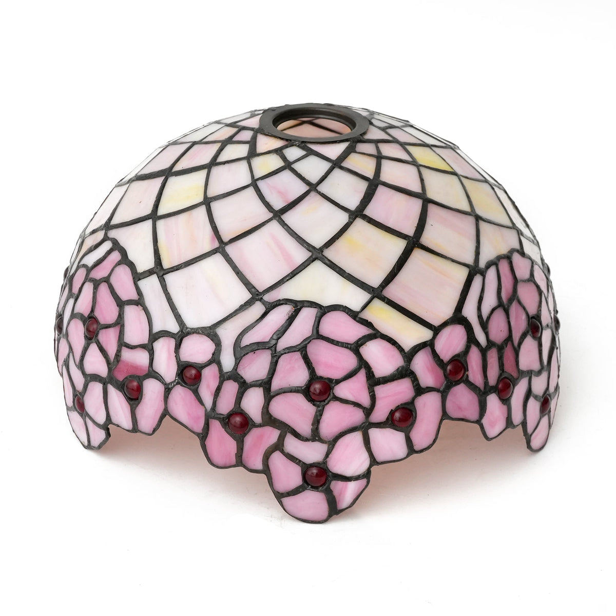 Pale Pink Tiffany Lampshade with Red Beads
