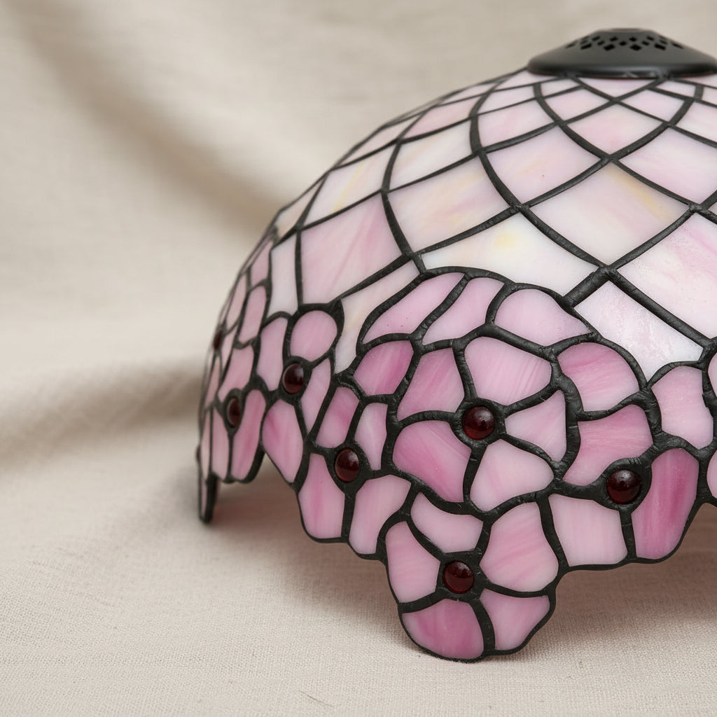 Pink Floral and Geometric Stained Glass Lampshade