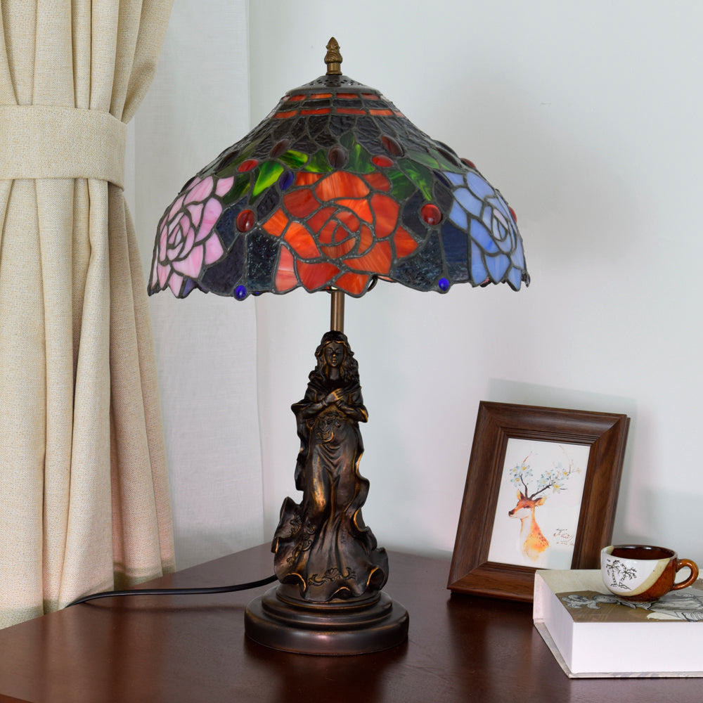 Pink Floral Stained Glass Table Lamp, Tiffany Style